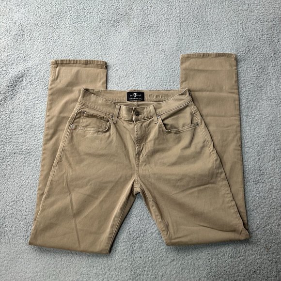7 For All Mankind Pants - 7 For all Mankind Pants Women 28 Khaki Chino Straight Mid Rise Stretch 30x33